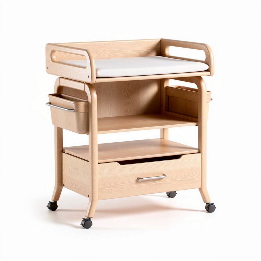 Wieg van beukenhout voor de babykamer met opbergruimte - 70 x 50 x 90cm
